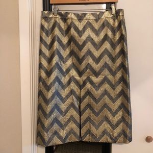 J Crew Collection gold and navy chevron skirt